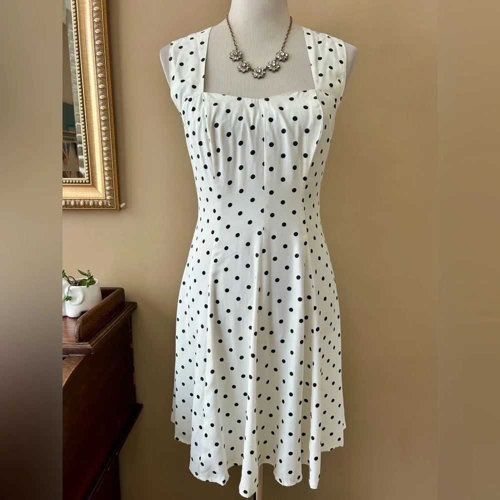 Vintage 90s The Limited Polka Dot Cross Back Dress Black White Open Back Size 6